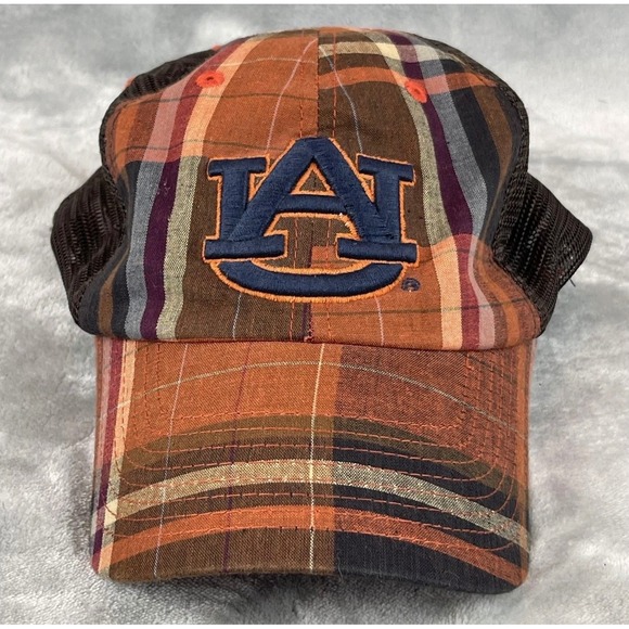 Top of the World Other - Auburn Tigers Hat MensTop Of World OSFA Orange Plaid Mesh Snapback Trucker Cap